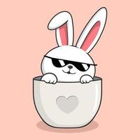 Bunny in Mug - Cute Rabbit in Cup with Sunglasses vector