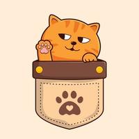 Tabby Orange Cat in Pocket Cartoon Waving Paws Hand - Striped Orange Cat vector