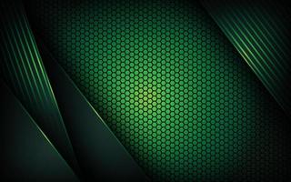 Dark abstract green light background with hexagon mesh pattern decoration. vector