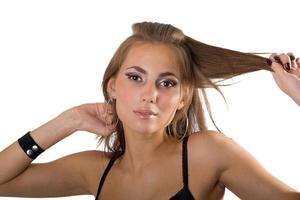 retrato de la mujer joven belleza. aislado en blanco 3 foto