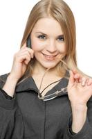 Close-up portrait of cheerful young blonde photo