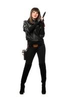 Beautiful armed girl in black photo