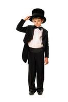Little boy in a tuxedo and hat photo