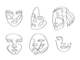 Hand-drawn female Face continues Line Art Drawing vector