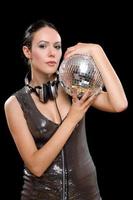 Portrait of brunette with a mirror ball photo