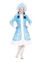 Young brunette in snow maiden costume photo