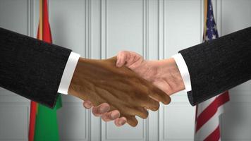 Burkina Faso and USA Partnership Business Deal. National Government Flags. Official Diplomacy Handshake 3D Illustration. Agreement Businessman Shake Hands photo