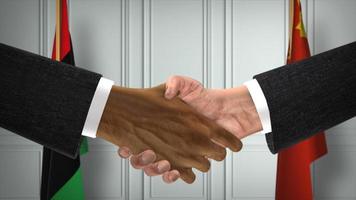 Libya and China Officials Business Meeting. Diplomacy Deal. Partners Handshake photo