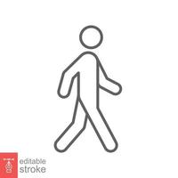 Walk line icon. Simple outline style. Pedestrian, man, pictogram, human, side, walkway concept symbol. Vector illustration isolated on white background. Editable stroke EPS 10.