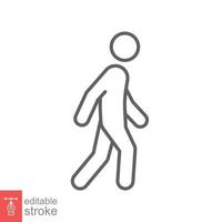 Walk line icon. Simple outline style. Pedestrian, man, pictogram, human, side, walkway concept symbol. Vector illustration isolated on white background. Editable stroke EPS 10.