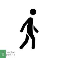 icono de glifo de caminata. estilo sólido simple. peatón, hombre, pictograma, humano, lateral, concepto de pasarela, símbolo de silueta. ilustración vectorial aislado sobre fondo blanco. eps 10. vector