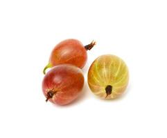 three ripe red and green gooseberries isolated on white background photo