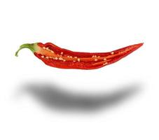 half red hot pepper with seeds isolated on a white background photo