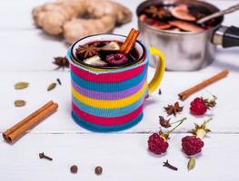 hot mulled wine in a mug photo