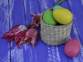 easter chocolate eggs in a basket photo