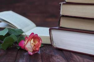 Vintage background with books and rose