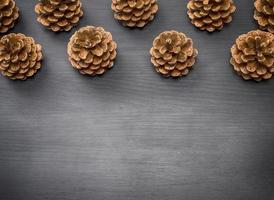 brown pine cones on a black wooden background photo