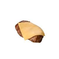 fried piece of beef and slice of cheddar cheese isolated on white background photo