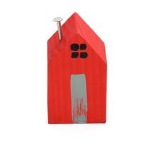 red wooden house for playing isolated on white background photo