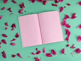 cuaderno abierto con páginas en blanco rosas foto