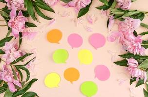 empty  paper stickers on a peach background photo