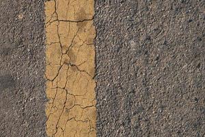 Yellow line background with cracks on the old road photo