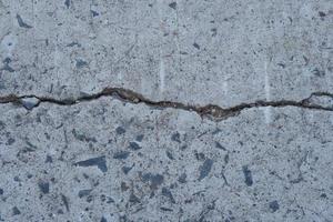 Cement road background with soil subsidence cracks photo