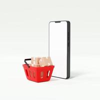 3d mockup mobile phone with shopping basket and boxes packag photo