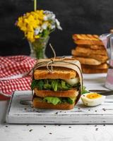 French toast and lettuce leaves and boiled egg photo