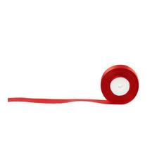 curled red satin ribbon isolated on white background photo