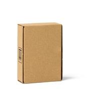 box made of brown corrugated cardboard isolated on white background. Eco-friendly packaging of goods photo