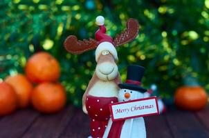 Figures Christmas elk and snowman with a sign photo