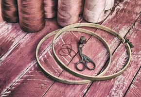 Stylized vintage photo of objects for needlework