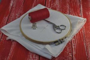 The fabric in the hoop for embroidery photo