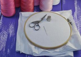 Pink thread and embroidery items photo