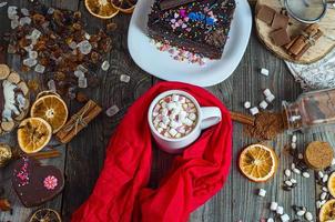cup of chocolate drink with marshmallows photo