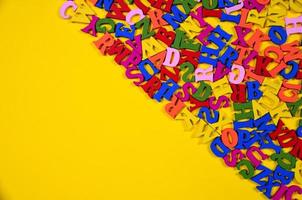 Multicolored wooden letters of the English alphabet photo