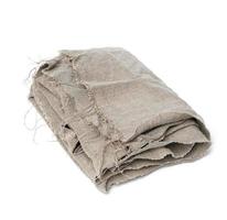 folded kitchen gray linen tea towel isolated on white background photo