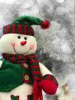 Christmas snowman blurred background with a large photo