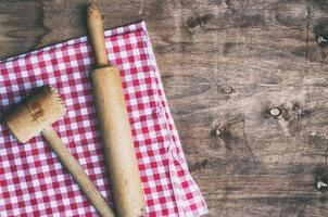 Old wooden vintage kitchen utensils photo