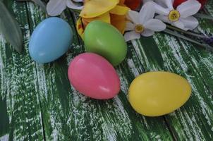 Easter chocolate eggs in colored glazes photo