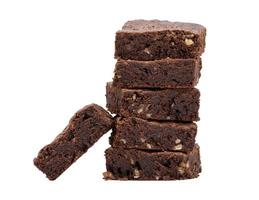 stack of baked square slices of chocolate brownie pie photo