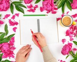 open empty notebook in a cage and two female hands photo