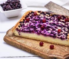 a piece of baked pie from cottage cheese and blueberries photo