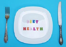 empty white square plate and fork with knife photo