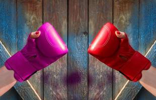 Two female hands in  boxing gloves photo