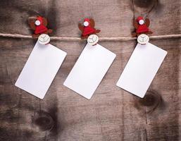 paper tags hang on decorative holiday clothespins photo