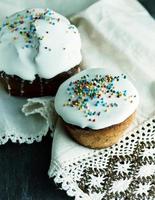 traditional Easter baking of Ukraine with white sugar icing photo