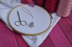 Wooden hoop for embroidery canvas photo