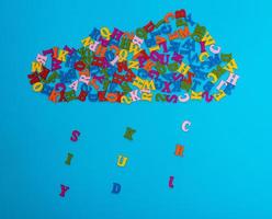 a figure of a cloud of multi-colored wooden letters photo